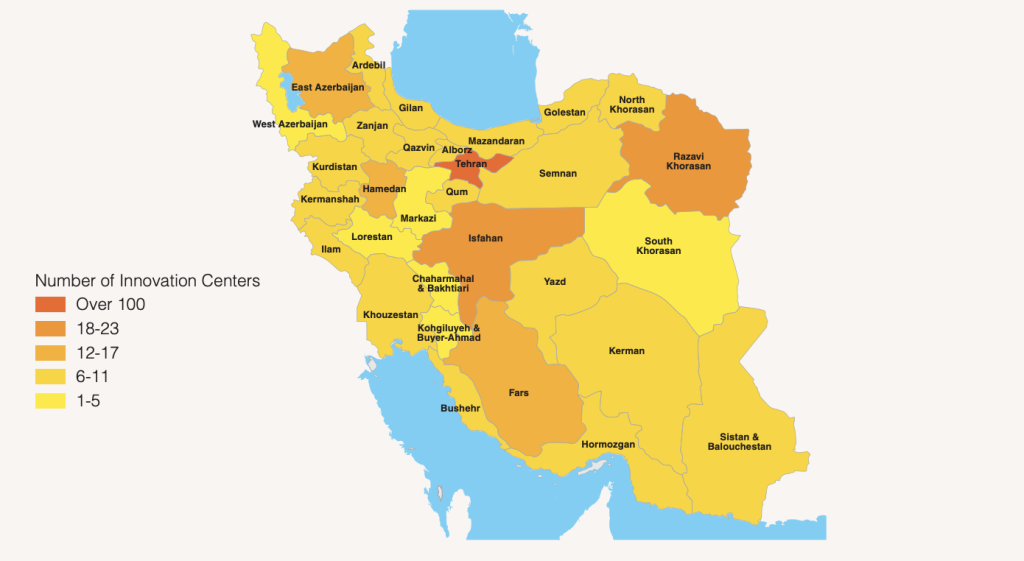 نقشه مراکز نوآوری در ایران